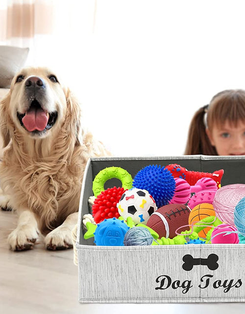 Load image into Gallery viewer, Large Dog Toys Storage Bins-Foldable Fabric Trapezoid Organizer Boxes with Weave Rope Handle,Collapsible Basket for Shelves,Dog Apparel(Gray-Dog)
