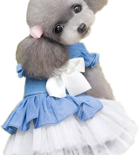 Dog Dress Cowboy Bow Jumpsuits Pets Party Clothes for Puppy Cat Lace Skirt Mesh Princess Tutu Dresses