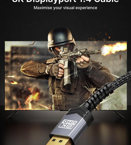 Displayport Cable 1.4 10Ft, 8K DP Cable | 8K@60Hz, 4K@144Hz, 2K@240Hz 2K@165Hz | HBR3, 32.4Gbps, HDR10, Freesync, G-Sync for Gaming Monitor Graphics 3090 4090 PC -Grey