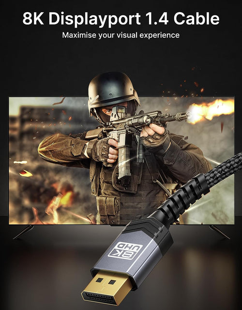 Load image into Gallery viewer, Displayport Cable 1.4 10Ft, 8K DP Cable | 8K@60Hz, 4K@144Hz, 2K@240Hz 2K@165Hz | HBR3, 32.4Gbps, HDR10, Freesync, G-Sync for Gaming Monitor Graphics 3090 4090 PC -Grey
