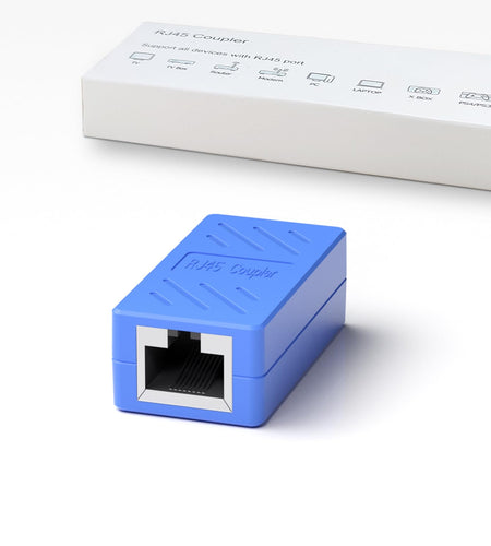 RJ45 Coupler Female to Female Ethernet Coupler for Cat7/Cat6/Cat5/Cat5E Network Cable Extender Adapter RJ45 in Line Coupler(1Pack, Blue)