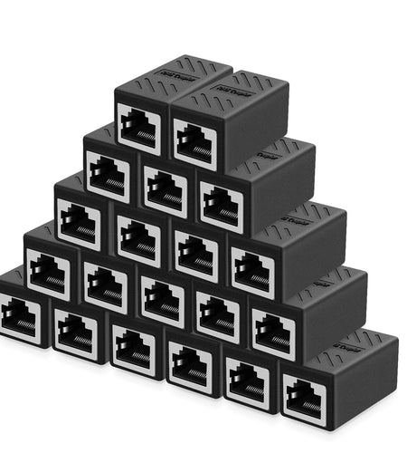 RJ45 Coupler, Ethernet Connectors, Shielded In-Line Coupler for Cat7/Cat6/Cat5E/Cat5 Ethernet Cable Extender Connector - Female to Female (Black-20 Pack)