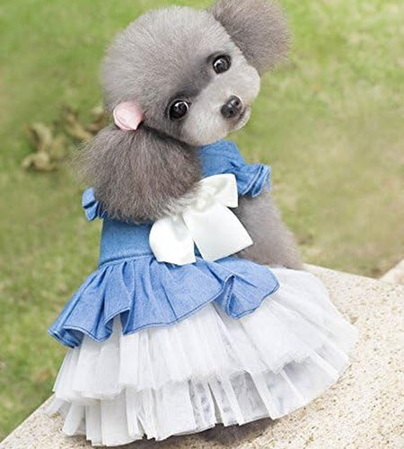Dog Dress Cowboy Bow Jumpsuits Pets Party Clothes for Puppy Cat Lace Skirt Mesh Princess Tutu Dresses