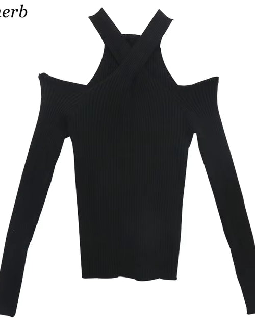 Load image into Gallery viewer, Y2K 2026 Spring Autumn Sexy Hollow Off-Shoulder Knitted Tops Solid Ladies Korean Clothes Sweater Pullovers Jumper
