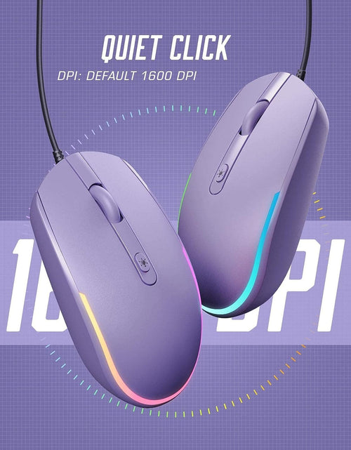 Load image into Gallery viewer, Wired Mouse - USB Computer Mouse Wired with RGB Backlit Optical LED Mouse with Attached USB Cord for Laptops Notebooks Chromebook - Purple
