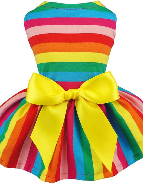 Load image into Gallery viewer, Striped Dog Dress, Summer Dog Clothes for Small Dogs Girl, Pet Cat Outfit, 100% Breathable Cotton, Yellow, Small
