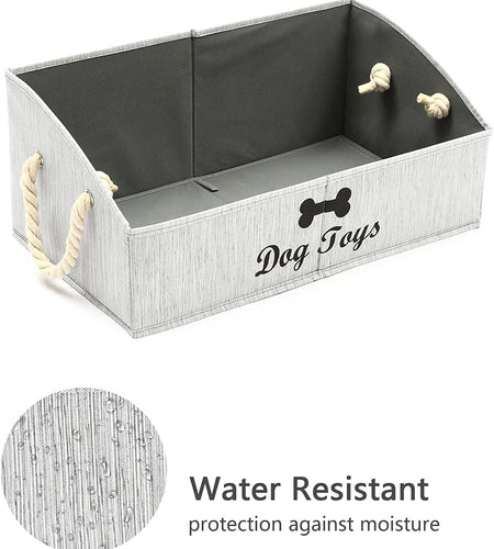 Large Dog Toys Storage Bins-Foldable Fabric Trapezoid Organizer Boxes with Weave Rope Handle,Collapsible Basket for Shelves,Dog Apparel(Gray-Dog)