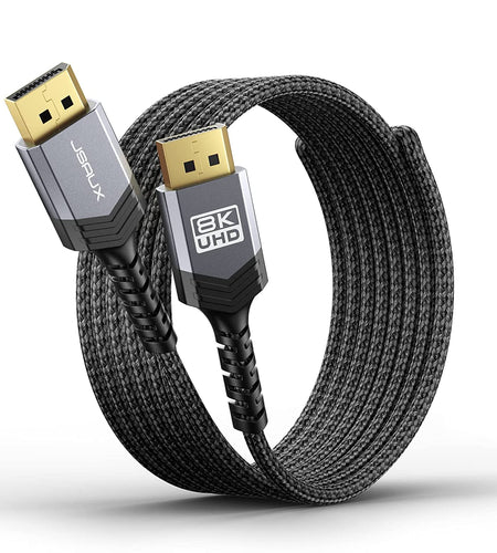 Displayport Cable 1.4 10Ft, 8K DP Cable | 8K@60Hz, 4K@144Hz, 2K@240Hz 2K@165Hz | HBR3, 32.4Gbps, HDR10, Freesync, G-Sync for Gaming Monitor Graphics 3090 4090 PC -Grey