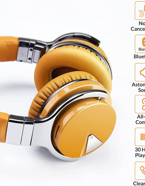 Load image into Gallery viewer, E7 Active Noise Cancelling Headphones Bluetooth Headphones with Microphone Deep Bass Wireless Headphones over Ear, Comfortable Protein Earpads, 30 Hours Playtime for Travel/Work, Yellow
