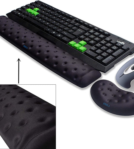 Memory Foam Mouse & Keyboard Wrist Rest Support Pad Cushion Set for Computer, Laptop, Office Work, PC Gaming - Massage Holes Design - Easy Typing Wrist Pain Relief (Black)