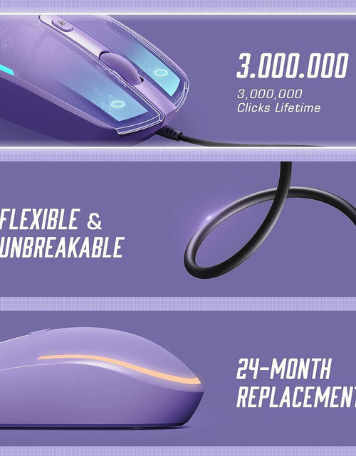 Load image into Gallery viewer, Wired Mouse - USB Computer Mouse Wired with RGB Backlit Optical LED Mouse with Attached USB Cord for Laptops Notebooks Chromebook - Purple

