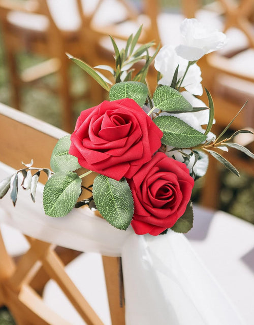 Load image into Gallery viewer, 50Pcs Red Roses Artificial Flowers, Dark Red Roses Real Touch Foam Fake Roses Bulk with Stem DIY Craft Flowers for Wedding Bridal Bouquets Centerpieces Arrangement Party Home Decorations

