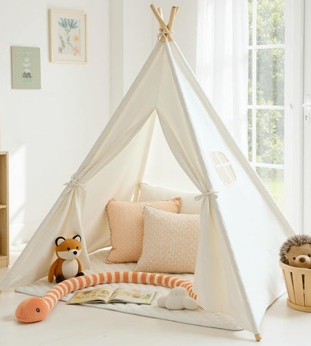 Teepee Tent for Kids with Carry Case, Natural Cotton Canvas Teepee Play Tent, Toys for Girls/Boys Indoor & Outdoor Playing