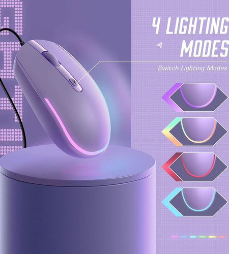 Wired Mouse - USB Computer Mouse Wired with RGB Backlit Optical LED Mouse with Attached USB Cord for Laptops Notebooks Chromebook - Purple