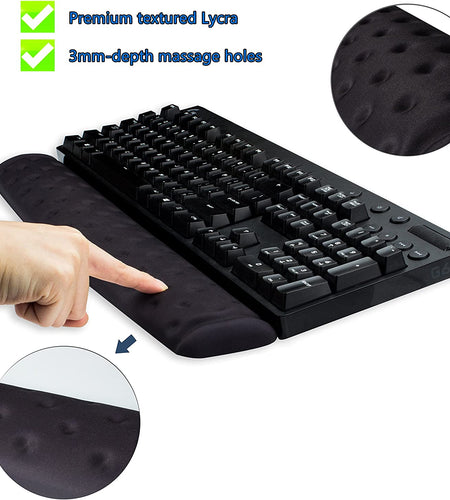 Memory Foam Mouse & Keyboard Wrist Rest Support Pad Cushion Set for Computer, Laptop, Office Work, PC Gaming - Massage Holes Design - Easy Typing Wrist Pain Relief (Black)