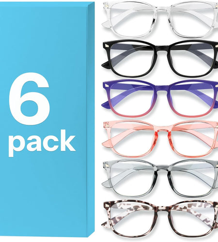 6 Pack Blue Light Blocking Glasses for Computer Gaming, Fashion Fake anti Eye Strain Eyeglasses for Women Men