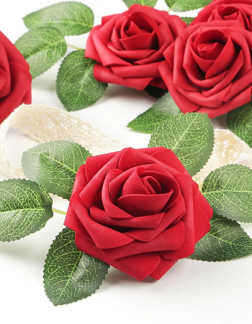Load image into Gallery viewer, 50Pcs Red Roses Artificial Flowers, Dark Red Roses Real Touch Foam Fake Roses Bulk with Stem DIY Craft Flowers for Wedding Bridal Bouquets Centerpieces Arrangement Party Home Decorations
