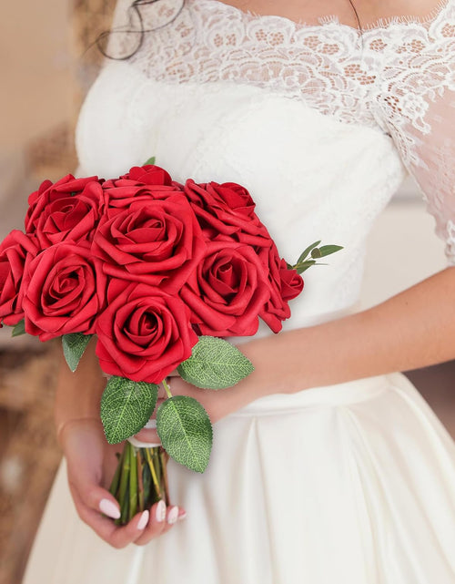 Load image into Gallery viewer, 50Pcs Red Roses Artificial Flowers, Dark Red Roses Real Touch Foam Fake Roses Bulk with Stem DIY Craft Flowers for Wedding Bridal Bouquets Centerpieces Arrangement Party Home Decorations
