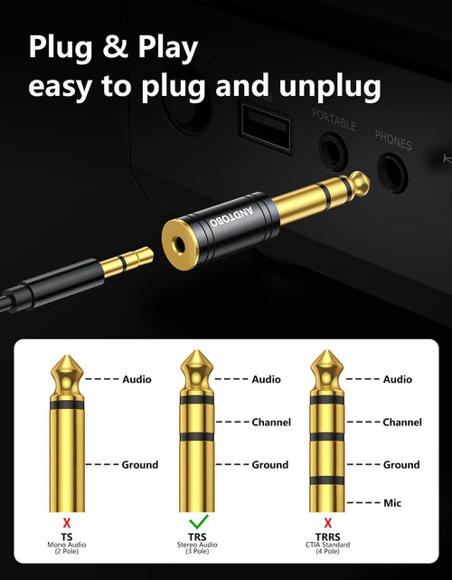 Load image into Gallery viewer, 1/4 Inch Male to 3.5Mm Female Stereo Audio Jack Pure Copper Adapter for Headphone, Amp, 2 Pack-Black
