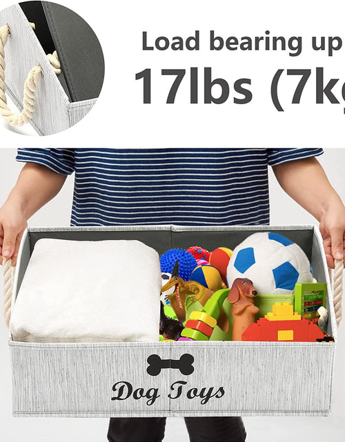 Load image into Gallery viewer, Large Dog Toys Storage Bins-Foldable Fabric Trapezoid Organizer Boxes with Weave Rope Handle,Collapsible Basket for Shelves,Dog Apparel(Gray-Dog)

