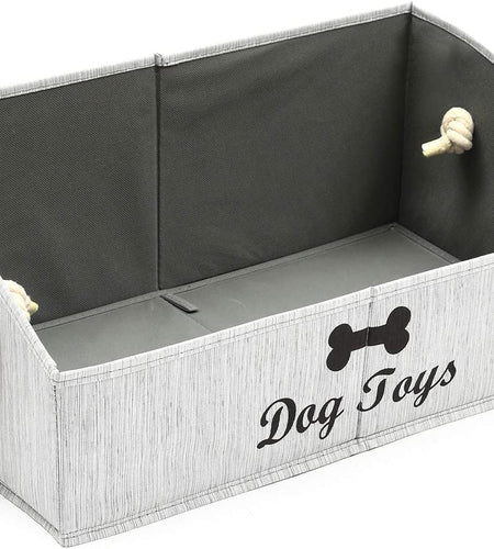 Large Dog Toys Storage Bins-Foldable Fabric Trapezoid Organizer Boxes with Weave Rope Handle,Collapsible Basket for Shelves,Dog Apparel(Gray-Dog)
