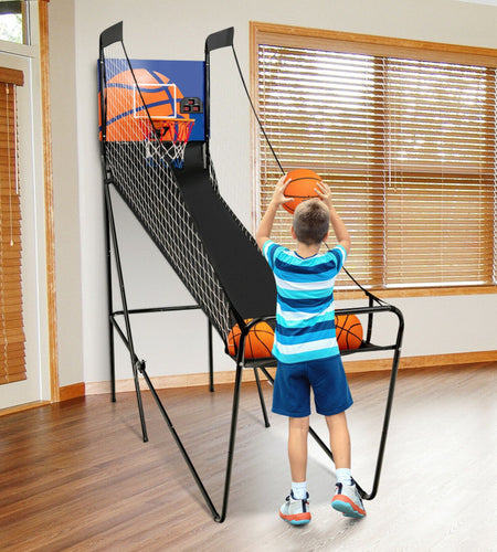 Foldable Single Shot Basketball Arcade Game with Electronic Scorer and Basketballs