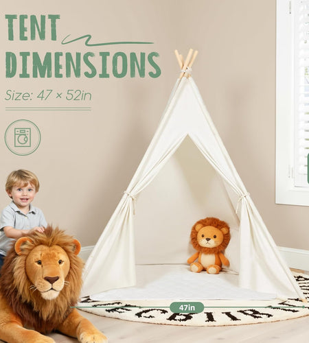 Teepee Tent for Kids with Carry Case, Natural Cotton Canvas Teepee Play Tent, Toys for Girls/Boys Indoor & Outdoor Playing