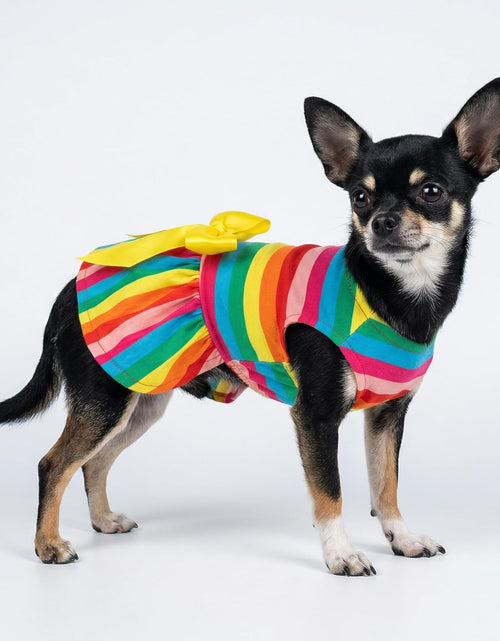 Load image into Gallery viewer, Striped Dog Dress, Summer Dog Clothes for Small Dogs Girl, Pet Cat Outfit, 100% Breathable Cotton, Yellow, Small
