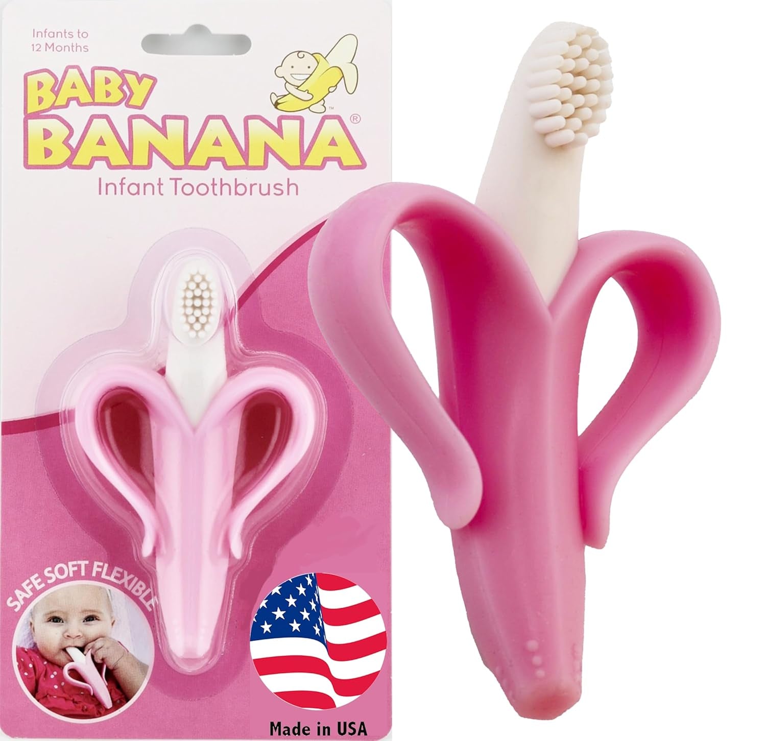 - Pink Banana Toothbrush, Training Teether Tooth Brush for Infant, Baby, and Toddler
