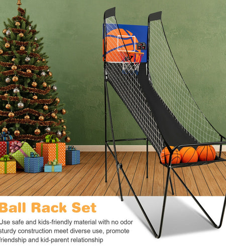 Foldable Single Shot Basketball Arcade Game with Electronic Scorer and Basketballs