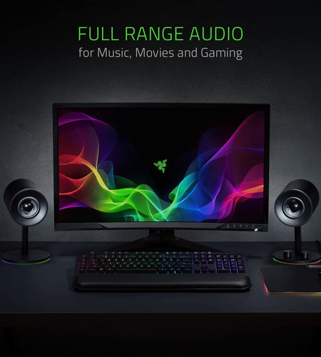 Nommo Chroma: Custom Woven 3" Glass Fiber Drivers - Rear-Facing Bass Ports - Bass Knob W/Automatic Gain Control Chroma Enabled - Full Range 2.0 PC Gaming Speakers, Black